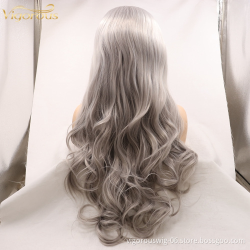 Vigorous mono long premium high quality straight wholesale black women synthetic hair wigs with lace front